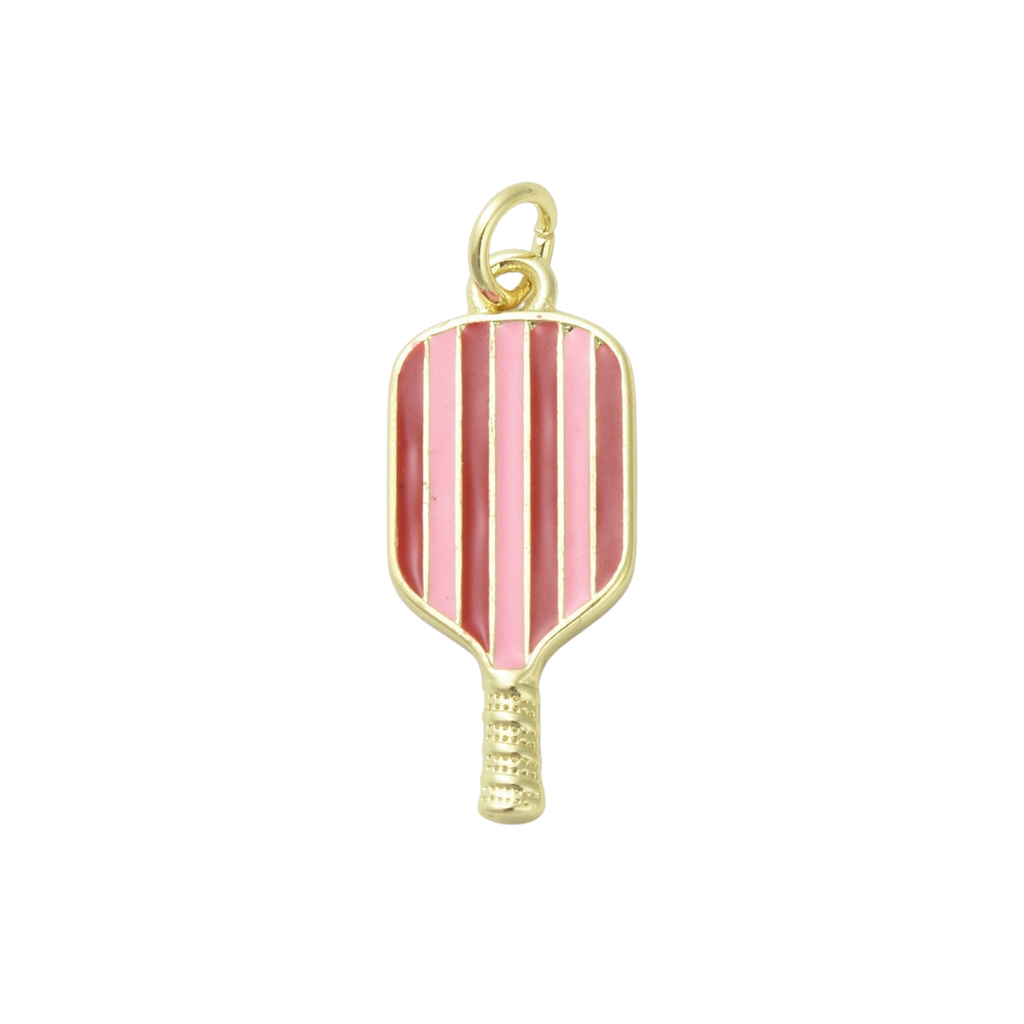 18k Gold Plated Brass Striped Pickleball Paddle Charm