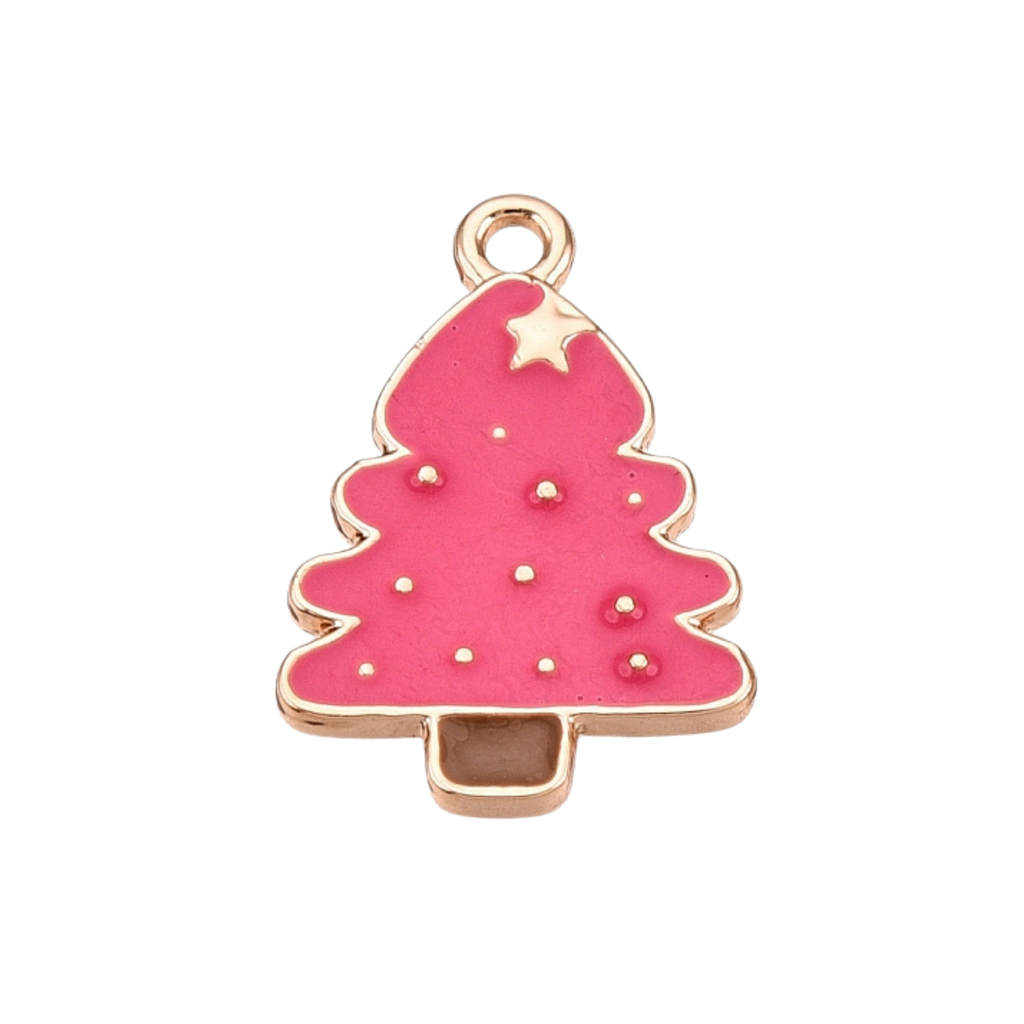 Gold Alloy Pink Christmas Tree Charm
