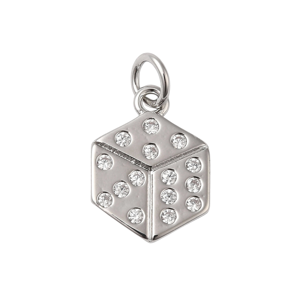 Silver Brass Dice Charm