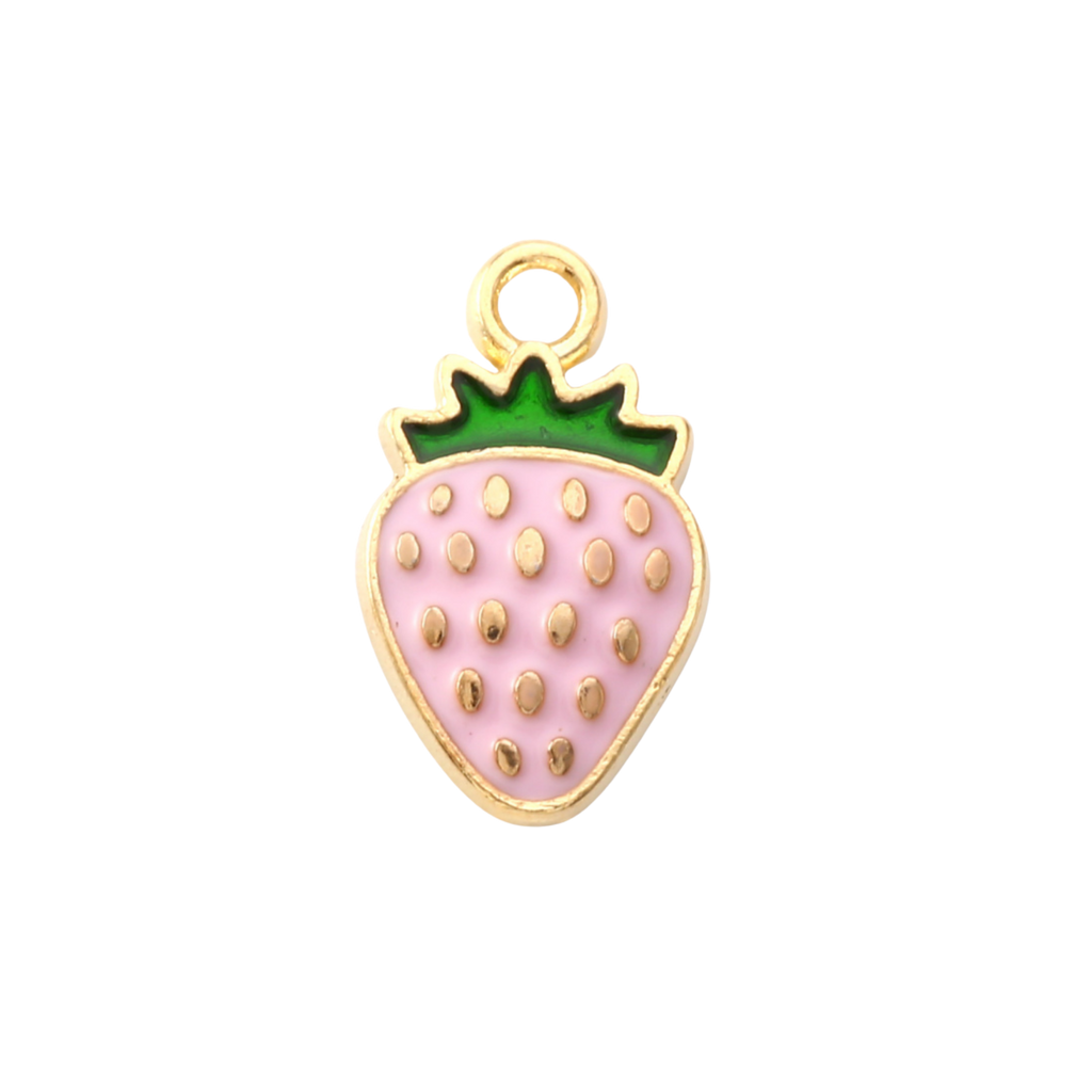 Gold Alloy Pink Strawberry Charm