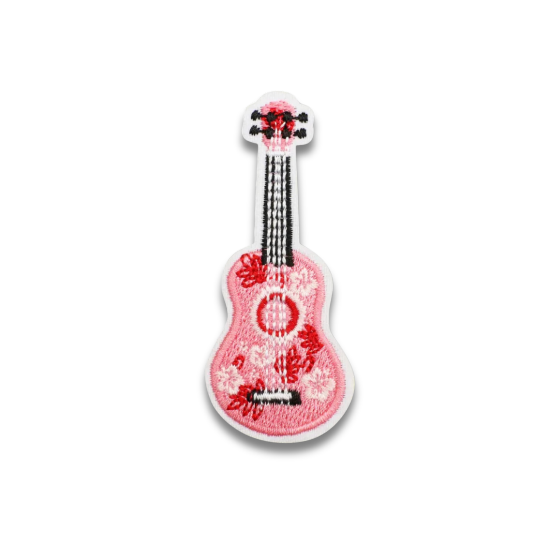 Pink Guitar Embroidered Patch - Iron-On Applique