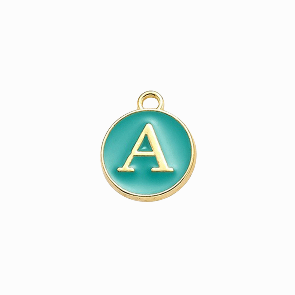 Gold Alloy Colorful Round Initial Charm Individual Letters