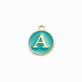 Gold Alloy Colorful Round Initial Charm Individual Letters