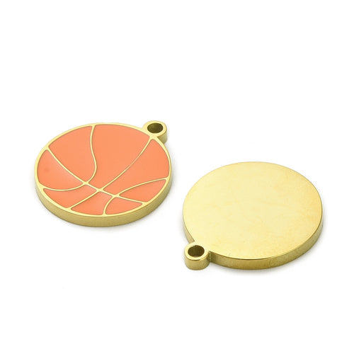 18k Gold Ion Plated Stainless Steel Basketball Charm