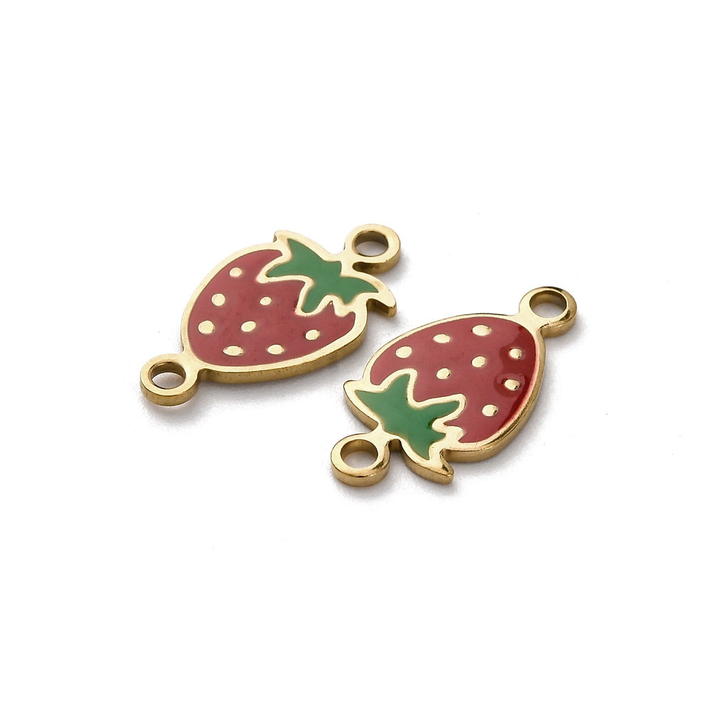 18k Gold Ion Plated Stainless Steel Strawberry Connector Charm
