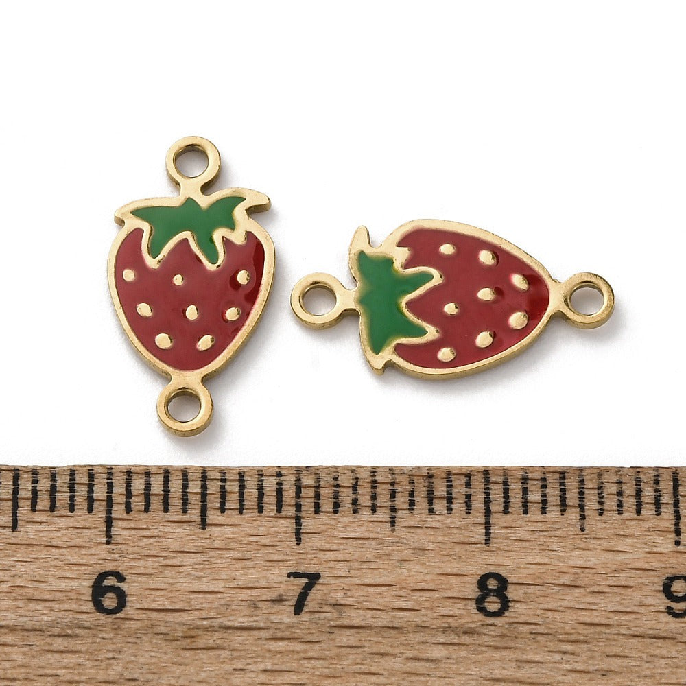 18k Gold Ion Plated Stainless Steel Strawberry Connector Charm