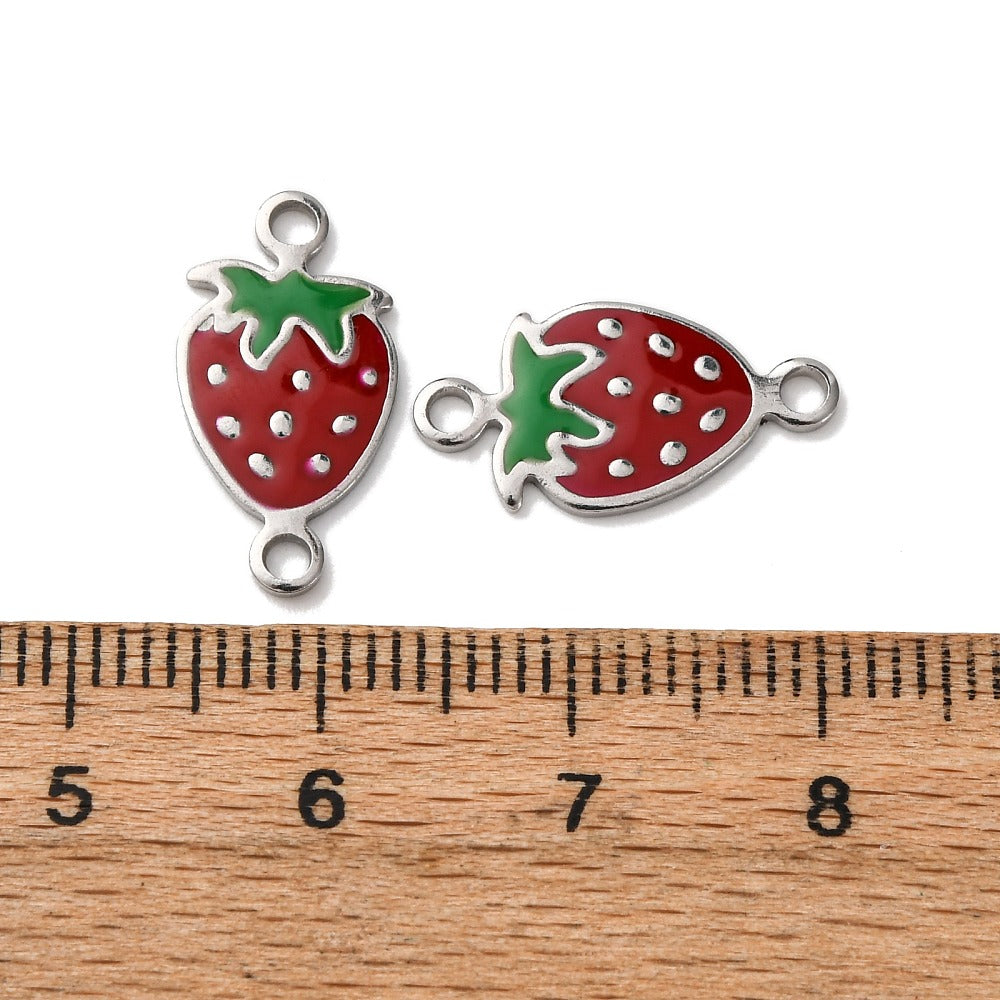 18k Gold Ion Plated Stainless Steel Strawberry Connector Charm