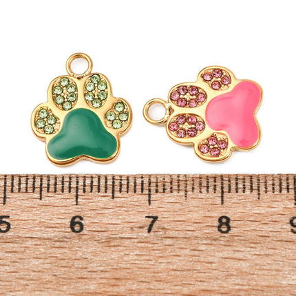 Paw Print Rhinestone Gold Charm - Assorted