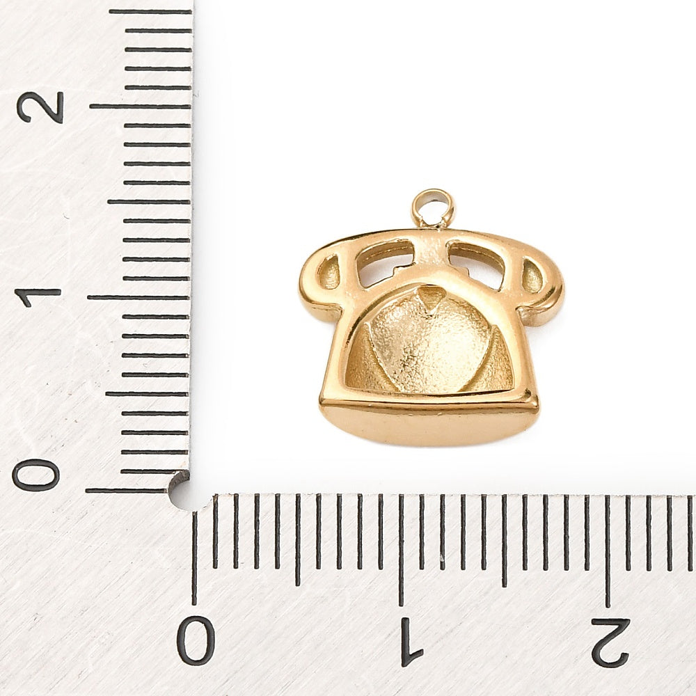 18k Gold PVD Stainless Steel Telephone Heart Charm