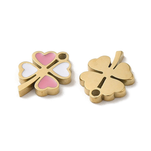 18k Gold Plated Stainless Steel Pink Clover Charm