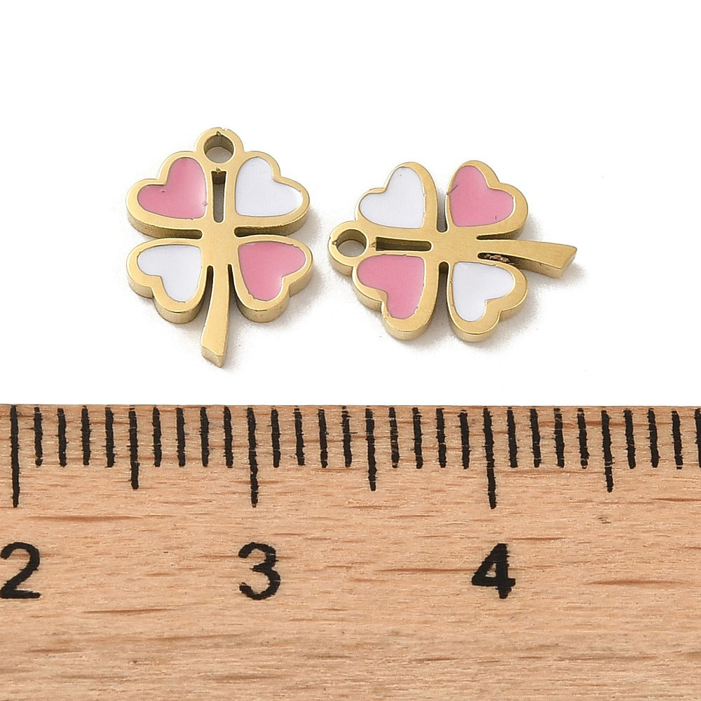 18k Gold Plated Stainless Steel Pink Clover Charm