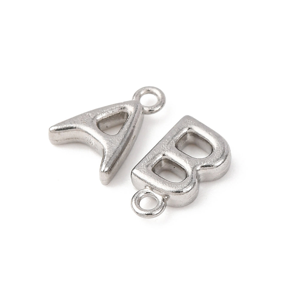 Silver Stainless Steel Bold Initial Letter Charm Full Set
