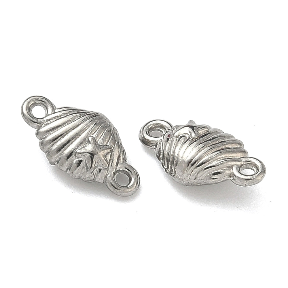 Silver Stainless Steel Seashell Connector Charm