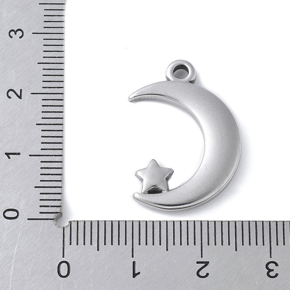 Silver Stainless Steel Moon Charm