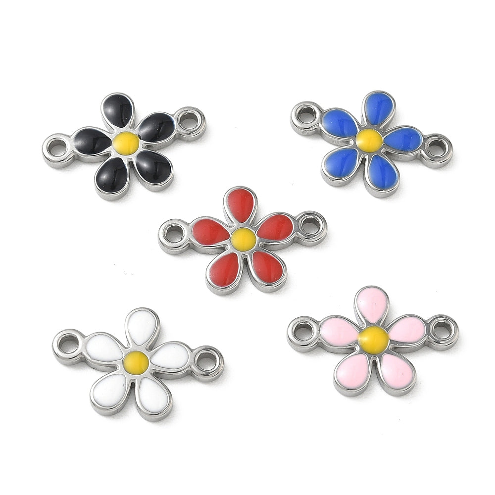 Silver Stainless Steel Assorted Flower Connector Charm