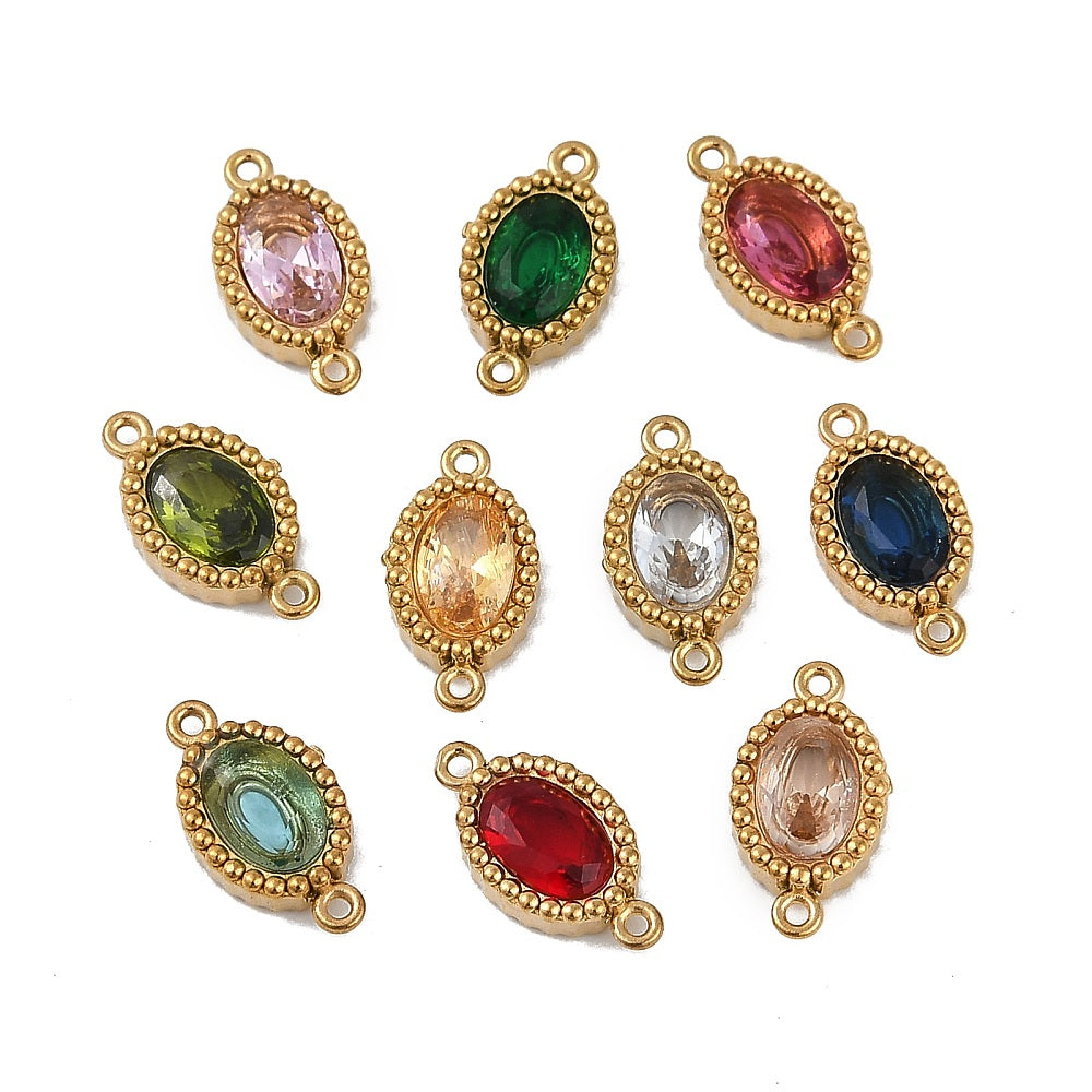 18k Gold Ion Plated Stainless Steel Assorted Cubic Zirconia Connector Charm