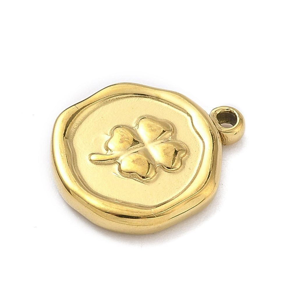 18k Gold PVD Stainless Steel Gold Round Clover Charm