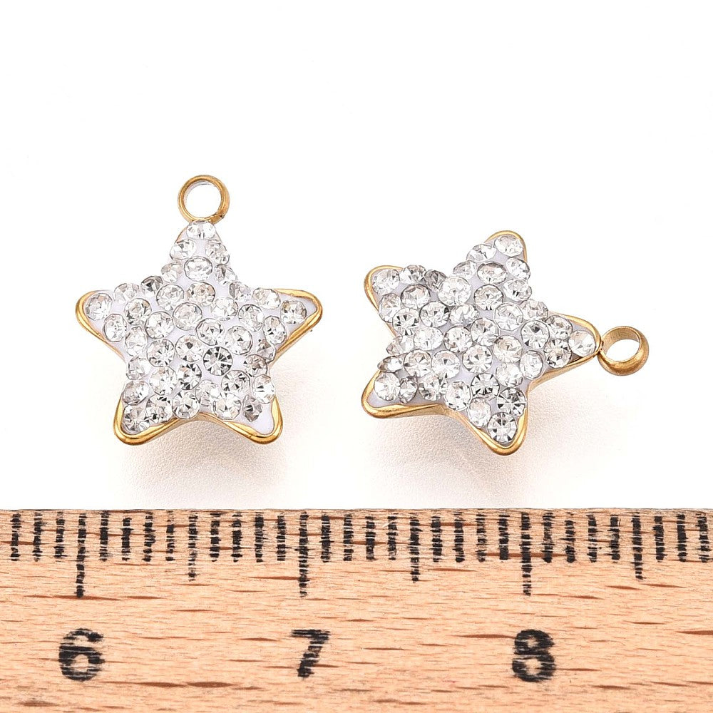 18k Gold Plated Stainless Steel Rhinestone Star Charm