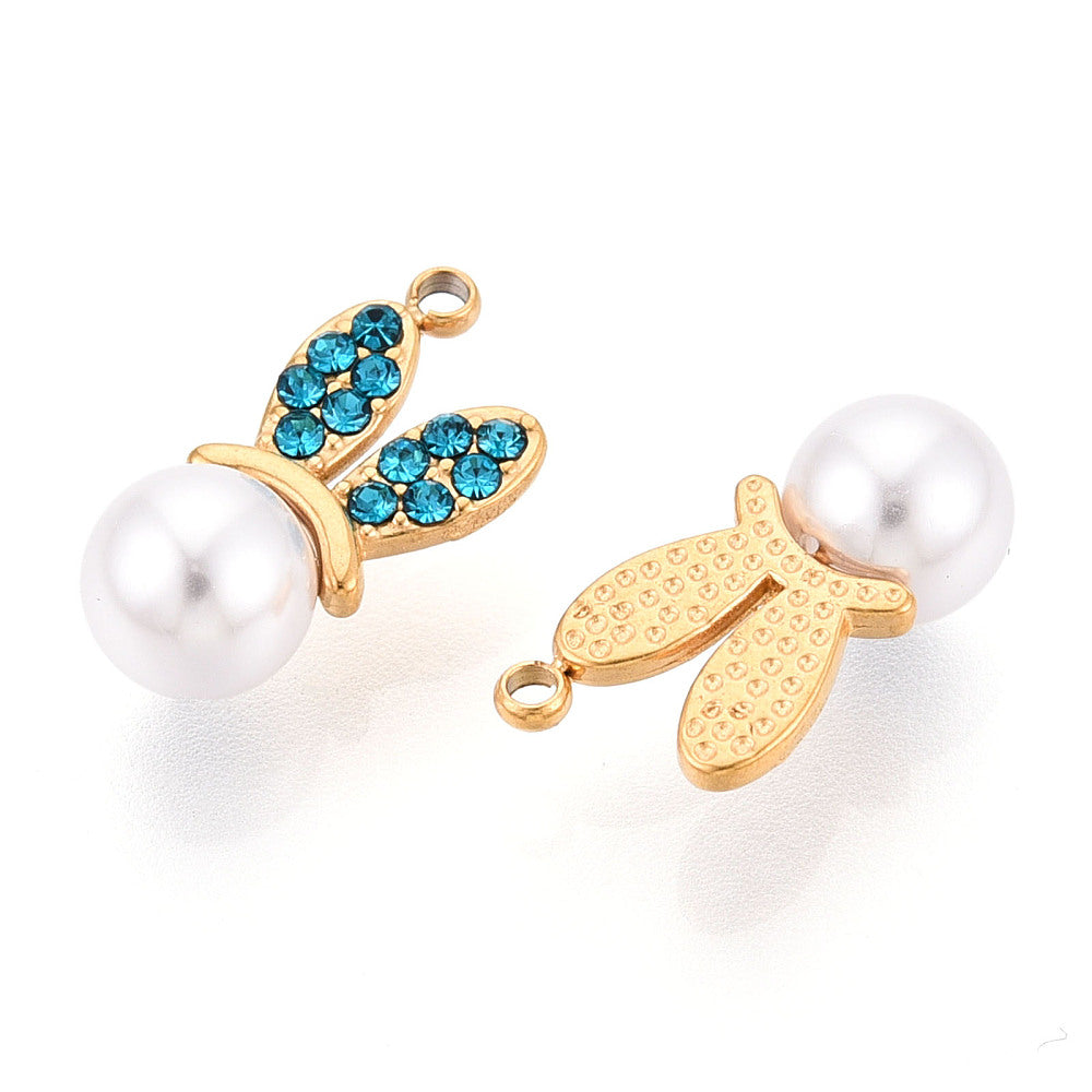 14k Gold Plated Stainless Steel Assorted Rhinestone Bunny Charm