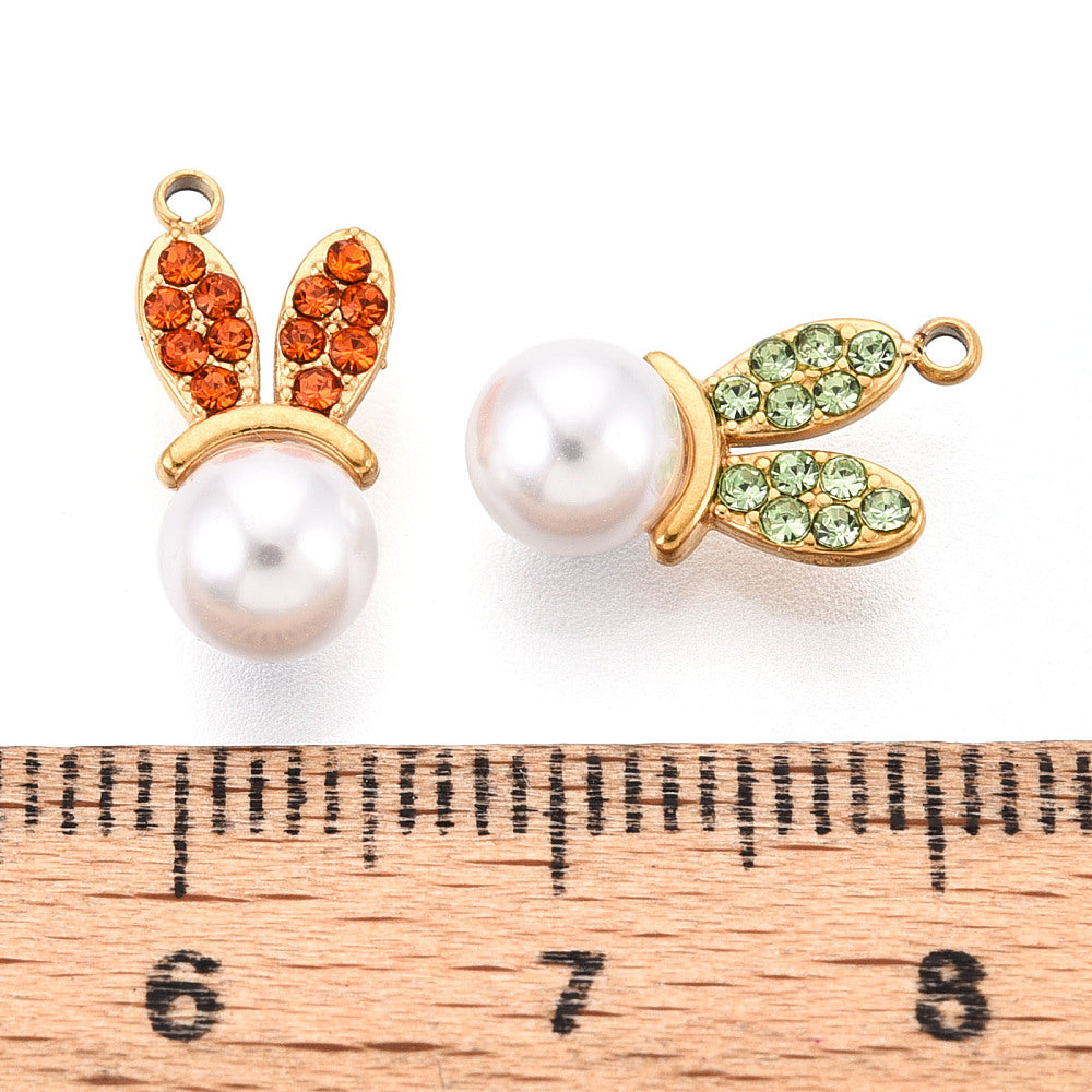 14k Gold Plated Stainless Steel Assorted Rhinestone Bunny Charm