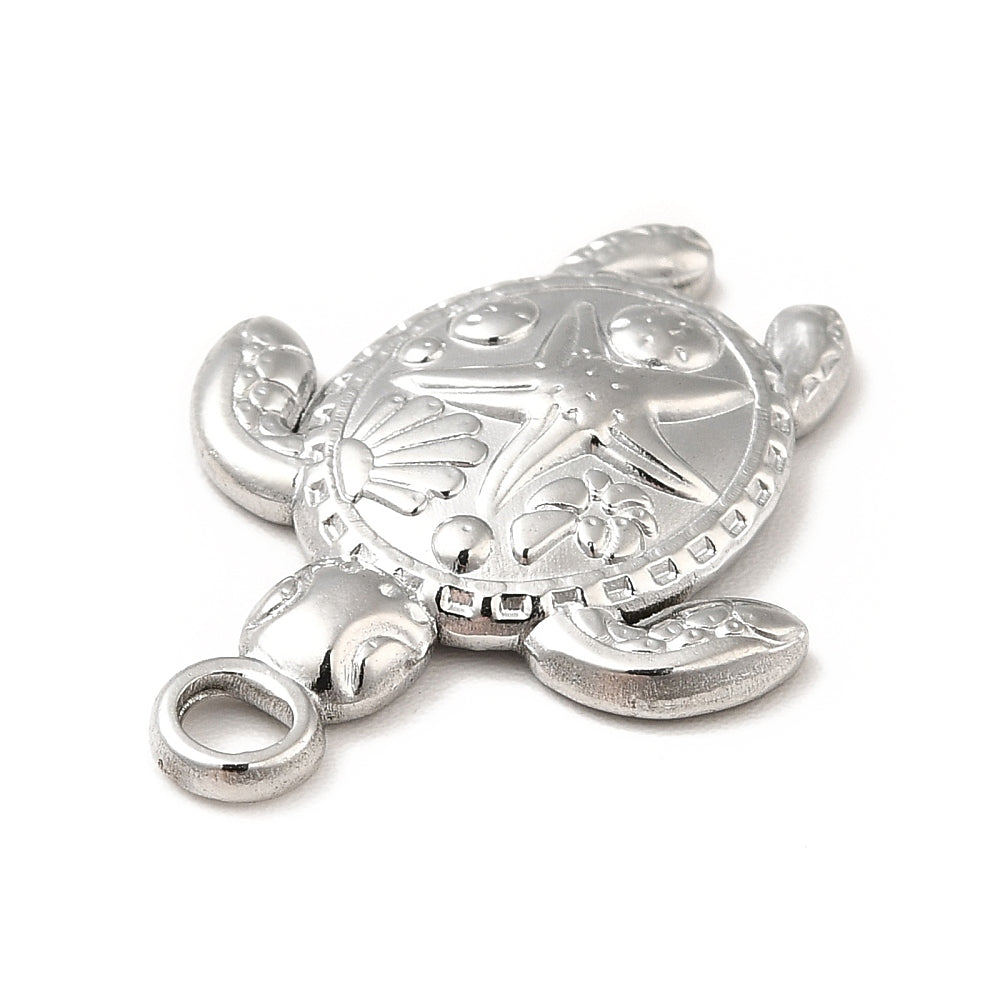 Silver Stainless Steel Turtle Charm