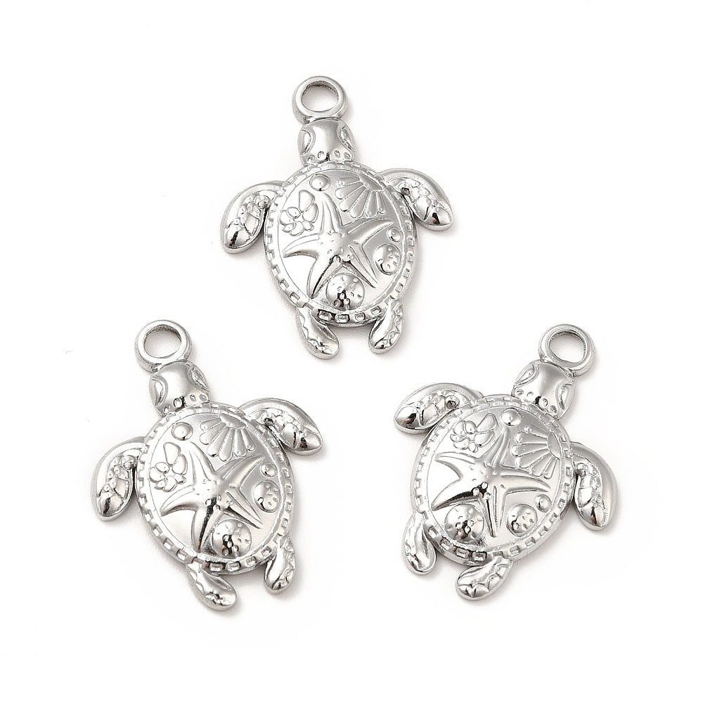 Silver Stainless Steel Turtle Charm