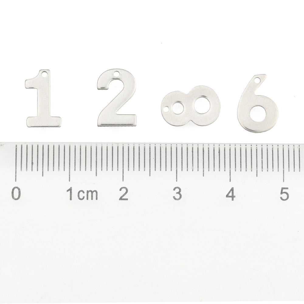 Silver Stainless Steel Number Charm Individual Numbers