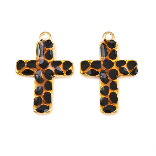 18k Gold Plated Stainless Steel Leopard Cross Charm