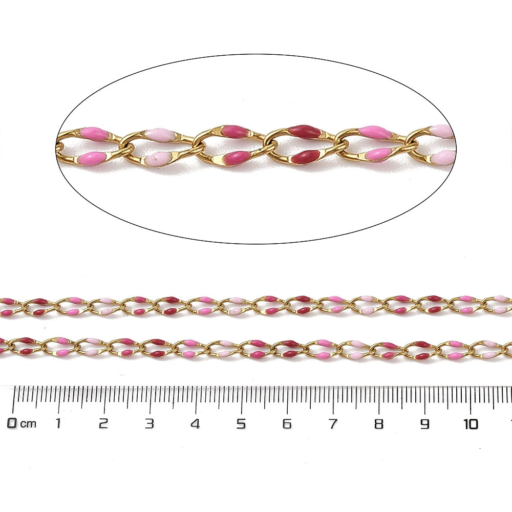 Pink Perfection Enamel Link Chain By the Foot - Ion Plated Stainless Steel