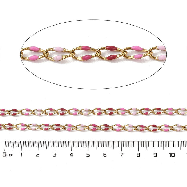 Pink Perfection Enamel Link Chain By the Foot - Ion Plated Stainless Steel