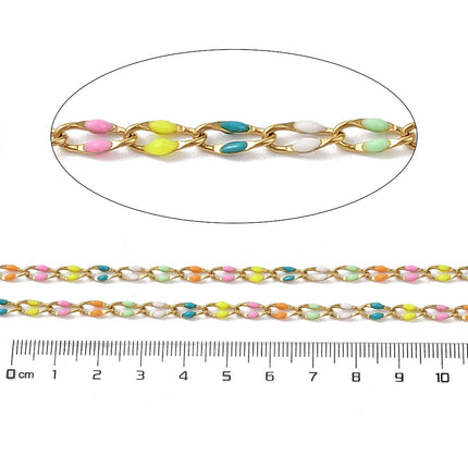 Pastel Rainbow Enamel Gold Link Chain By the Foot - Ion Plated Stainless Steel & Enamel