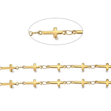 Gold Cross Link Chain By the Foot - PVD Stainless Steel