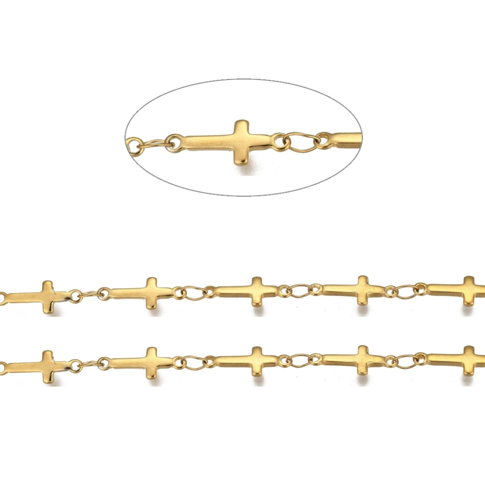 Gold Cross Link Chain By the Foot - PVD Stainless Steel