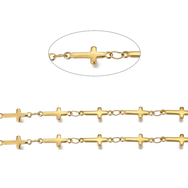 Gold Cross Link Chain By the Foot - PVD Stainless Steel