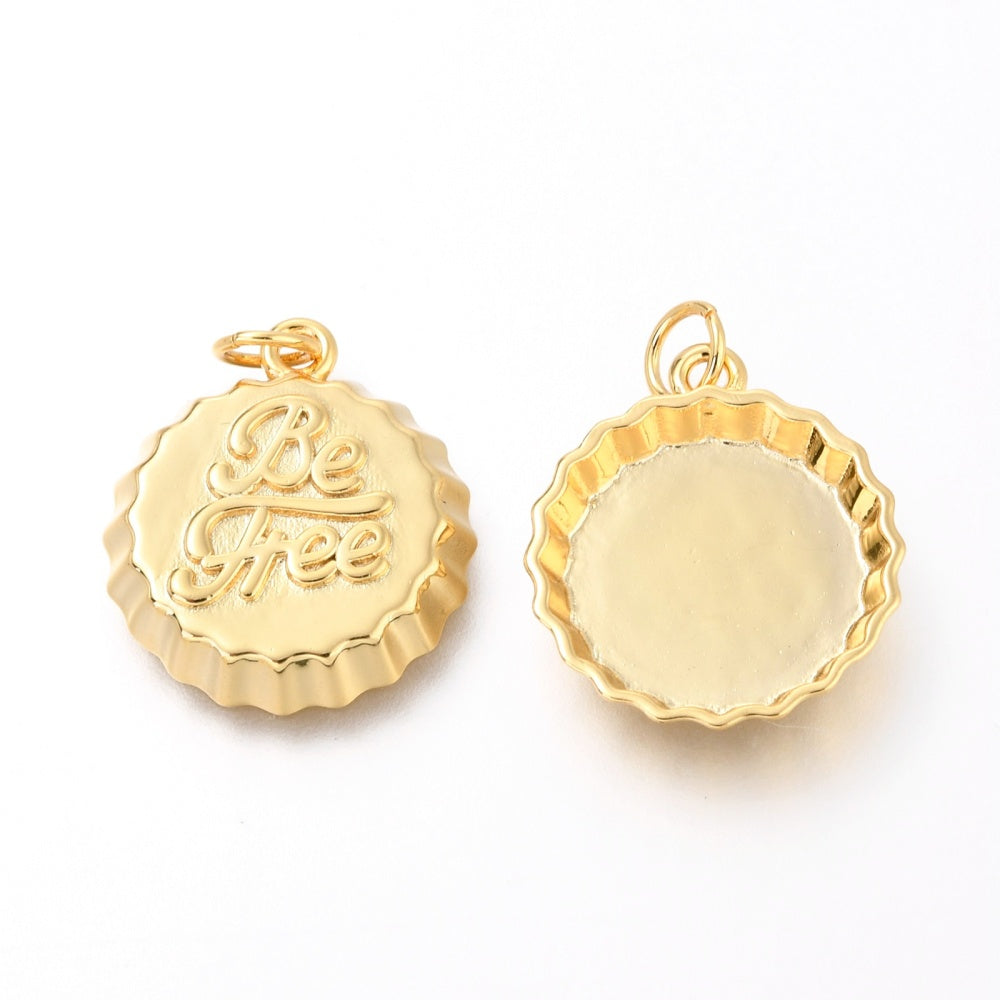 18k Gold Plated Brass Be Free Bottle Cap Charm