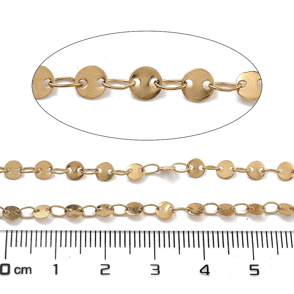 Gold Circle Link Chain By the Foot - PVD Plated Stainless Steel