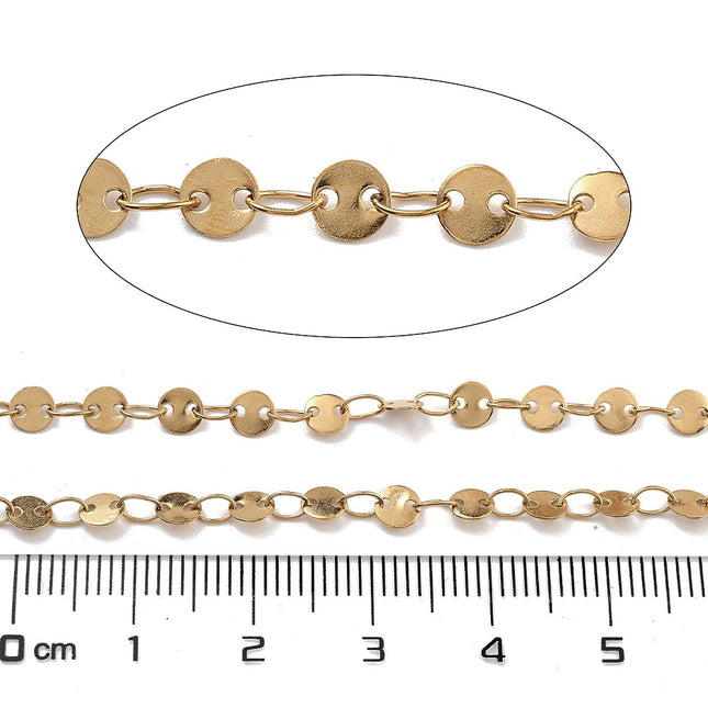 Gold Circle Link Chain By the Foot - PVD Plated Stainless Steel