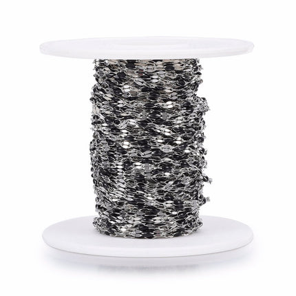 Black Enamel Dapped Silver Chain By the Foot - Stainless Steel
